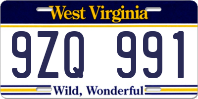 WV license plate 9ZQ991