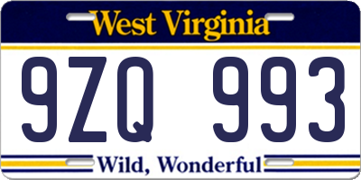 WV license plate 9ZQ993