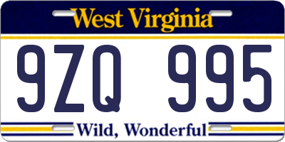 WV license plate 9ZQ995