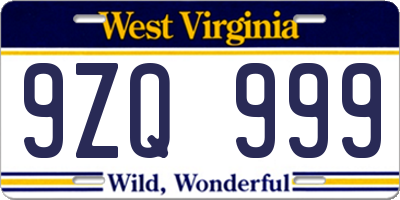 WV license plate 9ZQ999