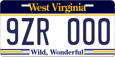 WV license plate 9ZR000
