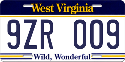 WV license plate 9ZR009