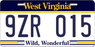 WV license plate 9ZR015