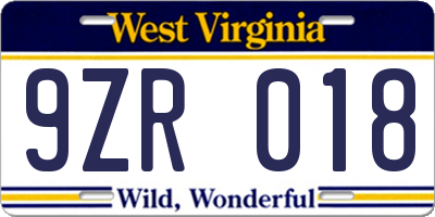 WV license plate 9ZR018