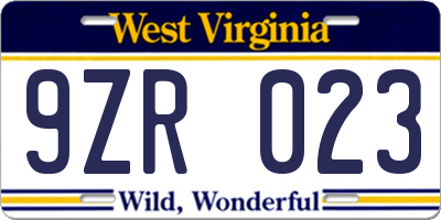 WV license plate 9ZR023