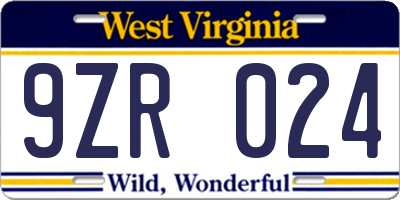 WV license plate 9ZR024