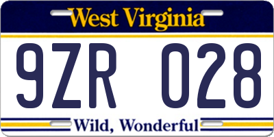 WV license plate 9ZR028