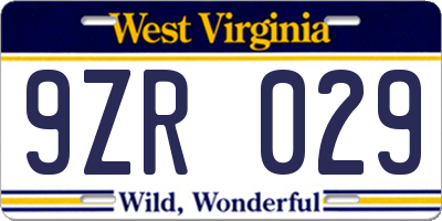 WV license plate 9ZR029