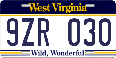 WV license plate 9ZR030