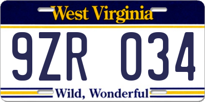 WV license plate 9ZR034