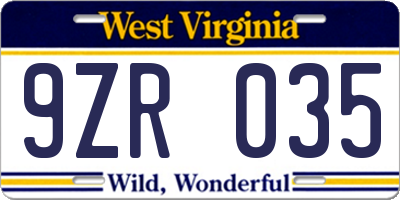 WV license plate 9ZR035