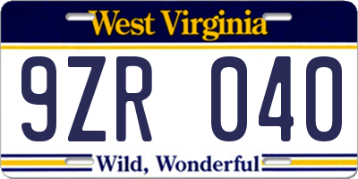 WV license plate 9ZR040