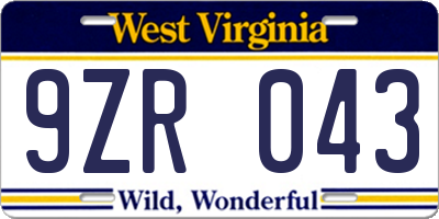 WV license plate 9ZR043