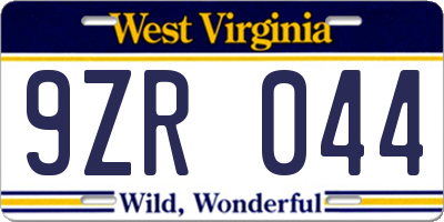 WV license plate 9ZR044