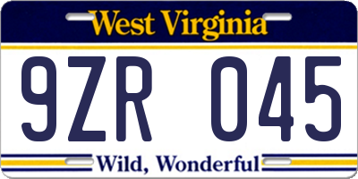 WV license plate 9ZR045