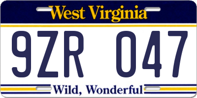 WV license plate 9ZR047