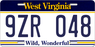 WV license plate 9ZR048
