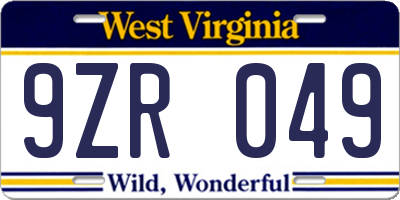 WV license plate 9ZR049
