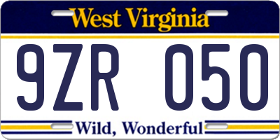 WV license plate 9ZR050