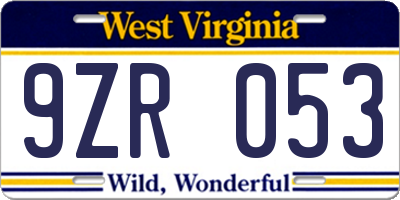 WV license plate 9ZR053
