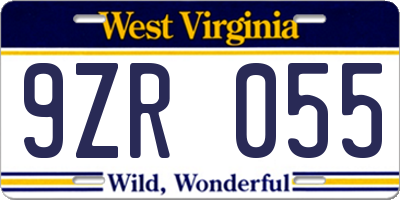 WV license plate 9ZR055