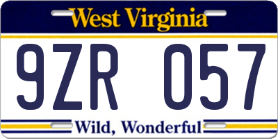 WV license plate 9ZR057