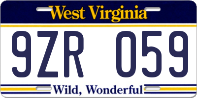WV license plate 9ZR059
