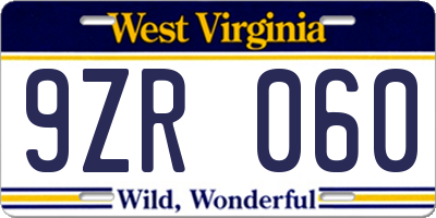 WV license plate 9ZR060