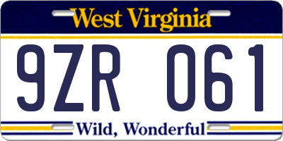WV license plate 9ZR061