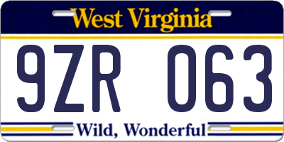 WV license plate 9ZR063