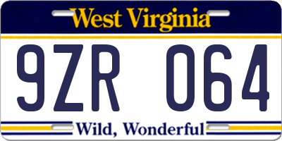 WV license plate 9ZR064
