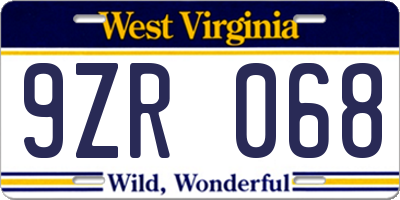 WV license plate 9ZR068