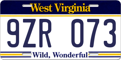 WV license plate 9ZR073