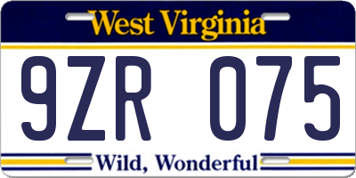 WV license plate 9ZR075