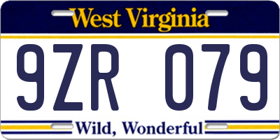 WV license plate 9ZR079
