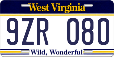 WV license plate 9ZR080