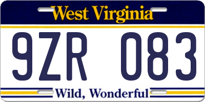 WV license plate 9ZR083