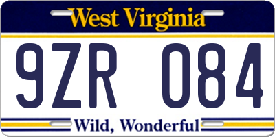 WV license plate 9ZR084