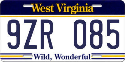 WV license plate 9ZR085