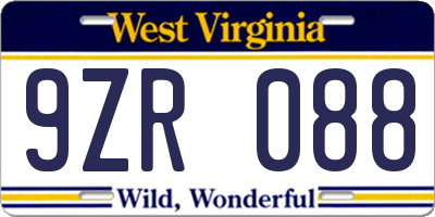WV license plate 9ZR088