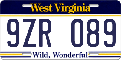 WV license plate 9ZR089
