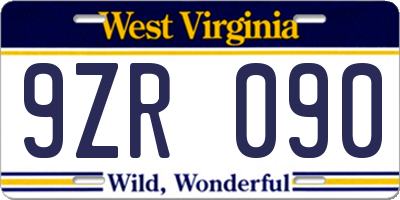 WV license plate 9ZR090