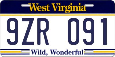 WV license plate 9ZR091