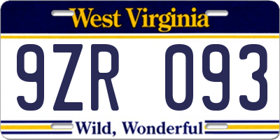WV license plate 9ZR093