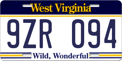 WV license plate 9ZR094