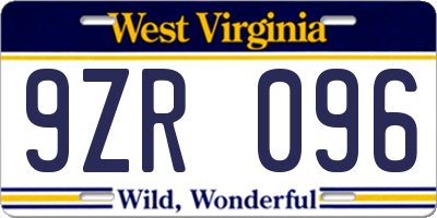WV license plate 9ZR096