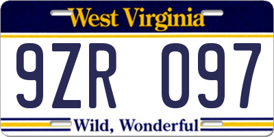 WV license plate 9ZR097