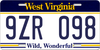 WV license plate 9ZR098