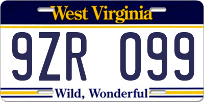 WV license plate 9ZR099