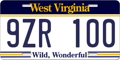 WV license plate 9ZR100